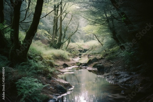 river stream in the forest generative ai illustration