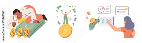 Budget plan concept. Evaluates income and expenses, analyzes investments and savings. Financial literacy and economics, accounting. Planning and distribution of money. Income and expenses report