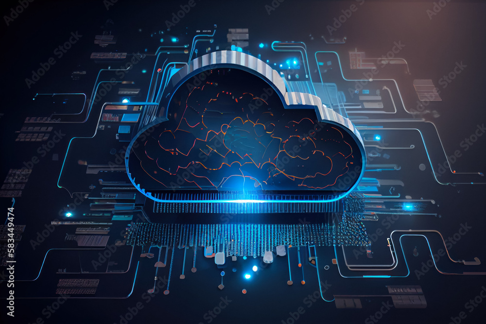 Cloud Storage Server Futuristic Technology CyberWorld 3D AI