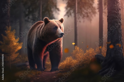 Brown bear in the forest. Generative AI. © Hanna