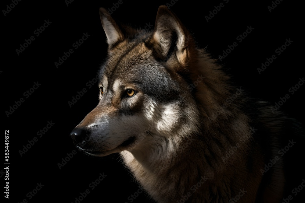 Wolf isolated on black background - Generative AI Wolf isolated on black background - Generative AI