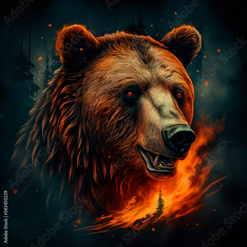 Bear in black background illustration - Fit for cover, poster, merchandise, shirt design - Generative AI