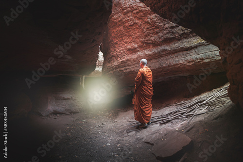 The back of the pilgrimage Naka cave giant snake scale stone. in the Phu Langka national park, Buangkan Thailand. photo