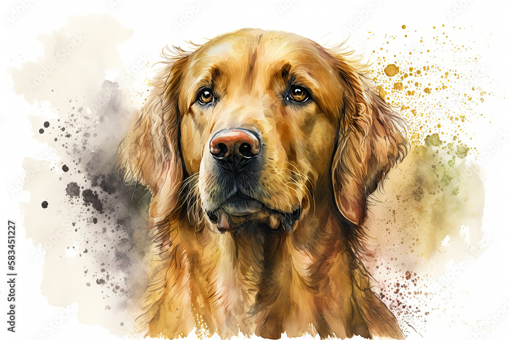 Golden retriever. generative ai. Watercolor dog portrait. Portrait of a golden retriever dog