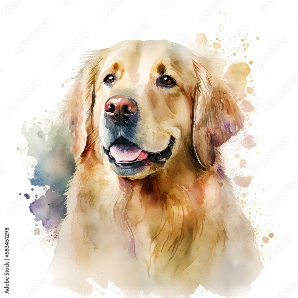 Golden retriever. generative ai. Watercolor dog portrait. Portrait of a golden retriever dog ...