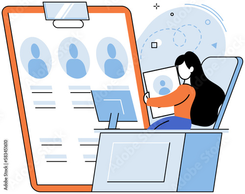 HR department, headhunter job, selection interview scenes set. Employer selects applicant candidates for work or study. Specialist engaged in selection, adaptation, dismissal, development of personnel