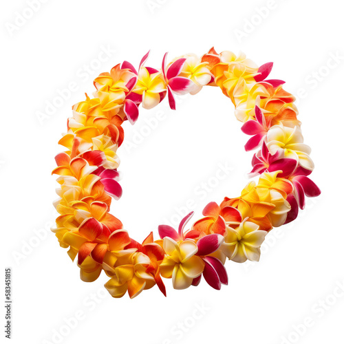hawaii garland of frangipani flowers - lei , isolated on transparent background cutout , generative ai photo