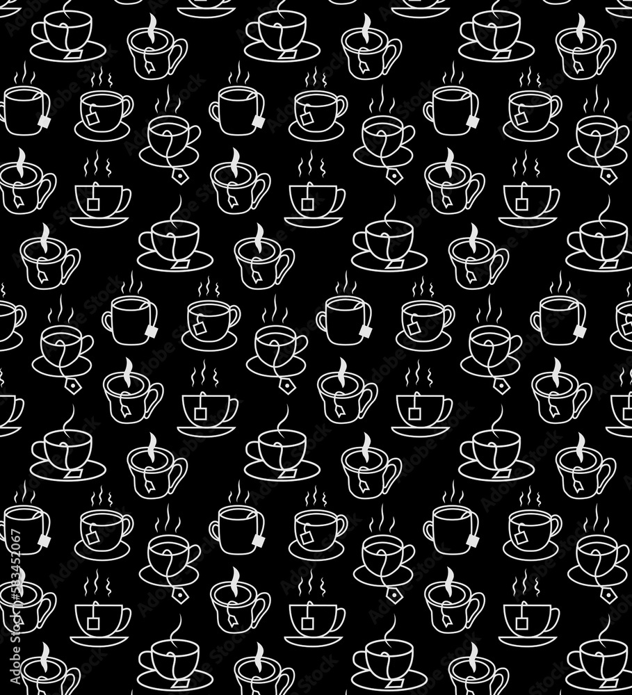 teacup black and white pattern illustration wallpaper Stock