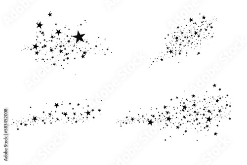 The stars are black on a white background. The black star shoots with an elegant star. Meteoroid, comet, asteroid, stars.