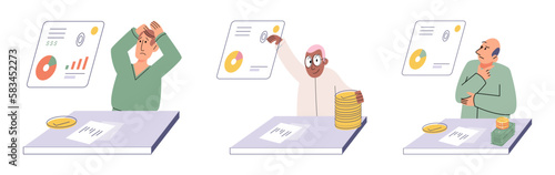 Budget plan concept. Evaluates income and expenses, analyzes investments and savings. Financial literacy and economics, accounting. Planning and distribution of money. Income and expenses report
