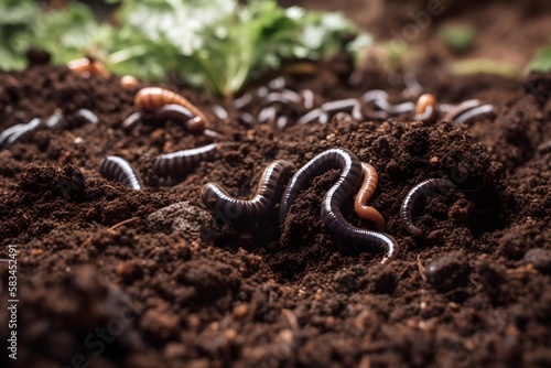 Vermicomposting worms in soil digital render photo