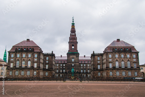 The exterior of Christiansborg Palace, the Parliament in Copenhagen, Denmark photo