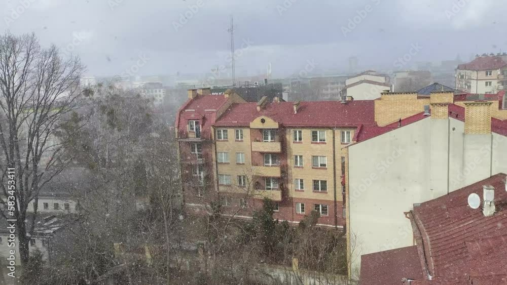 Light spring snow over the city Light spring snow over the city
