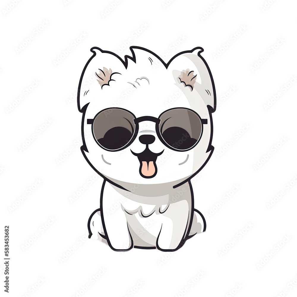 Naklejka premium Cute Dog wearing sunglasses Stickers.Generative Ai