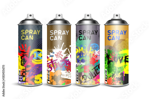 Set of spray cans in pop art style. Beautiful designer collection.