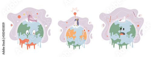 Climate change weather global greenhouse warming risks metaphor concept. Save planet. Compared planet with renewable eco resources consumption global warmings burning alternative. Environment Day
