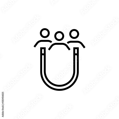Line icon of magnet attracting people. Client attraction, customer retention, advertising campaign. Promotion concept. For topics like business, marketing, commerce