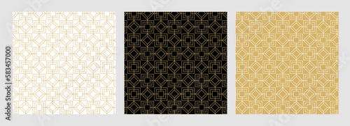 Set of background pattern seamless geometric line abstract gold luxury color vector. 