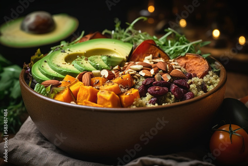 Pokebowl with vegetables avovado healthy meal
