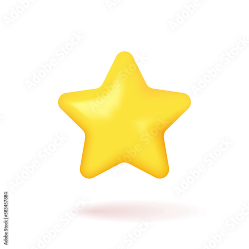 Star yellow golden color. Realistic 3d design In plastic cartoon style. Icon isolated on white background. Modern vector illustration.