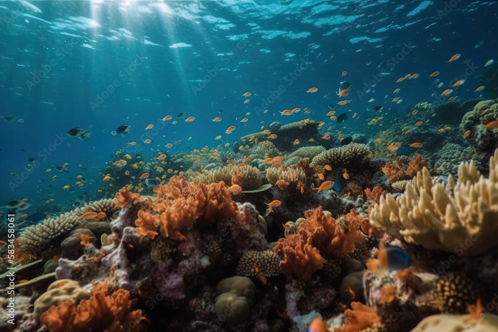 coral reef and fishes sea life underwater nature tropical blue
