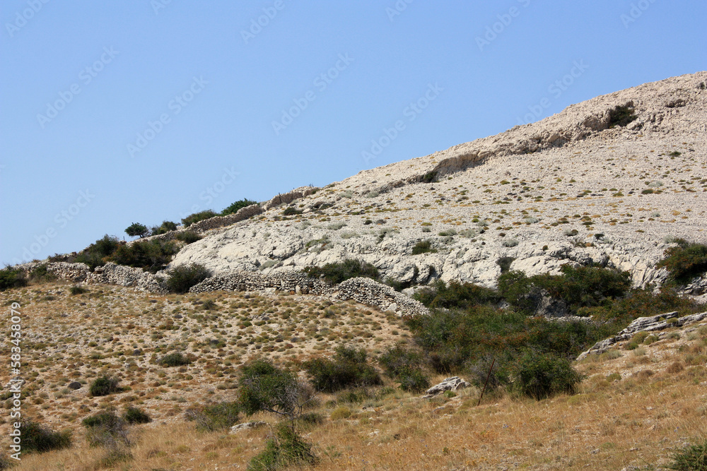 Fototapeta premium Old Stone Walls on Pag Island, Croatia 
