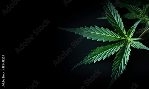 Green cannabis plant leaf background or wallpaper with empty space for copy text.