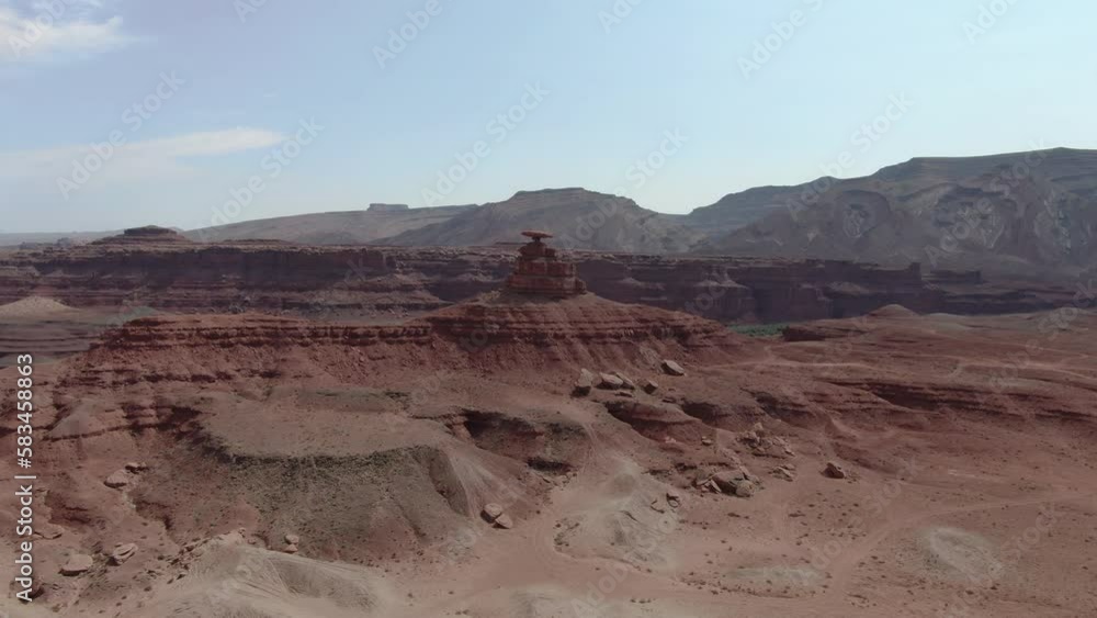 Mexican Hat Rock Formation Aerial Shot Southwest Desert Forward Rotate R Utah USA Mexican Hat Rock Formation Aerial Shot Southwest Desert Forward Rotate R Utah USA