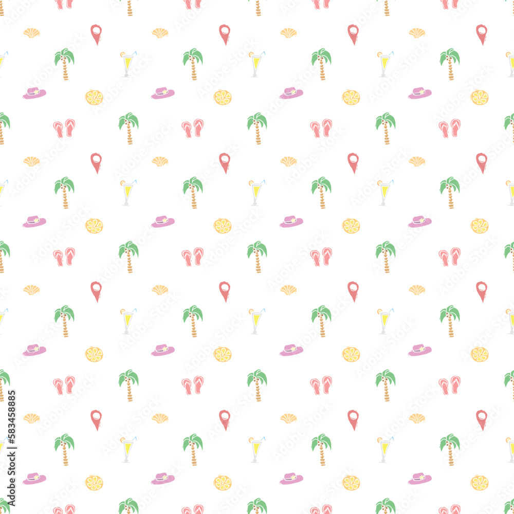 Summer seamless pattern. travel background. Travel vacation set of icons, journey and trip background. Doodle summer travel icons. Vacation vector pattern with travel icons Summer seamless pattern. travel background. Travel vacation set of icons, journey and trip background. Doodle summer travel icons. Vacation vector pattern with travel icons