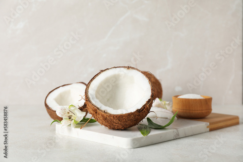 Composition for summer concept with coconut, close up