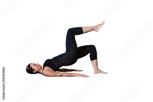Fitness sport woman in sportswear doing Pilates poses - Fitness, sport, training and people concept. - Transparent background