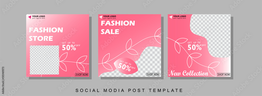 Fashion sale Set of Editable minimal square banner template. Social media template for ads.