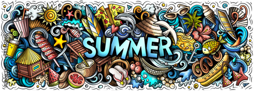 Summer beach detailed lettering cartoon illustration