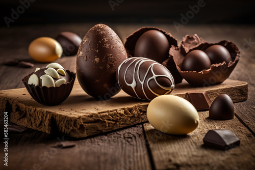 Wallpaper Mural luxury chocolate easter eggs on a wooden table, generative AI Torontodigital.ca