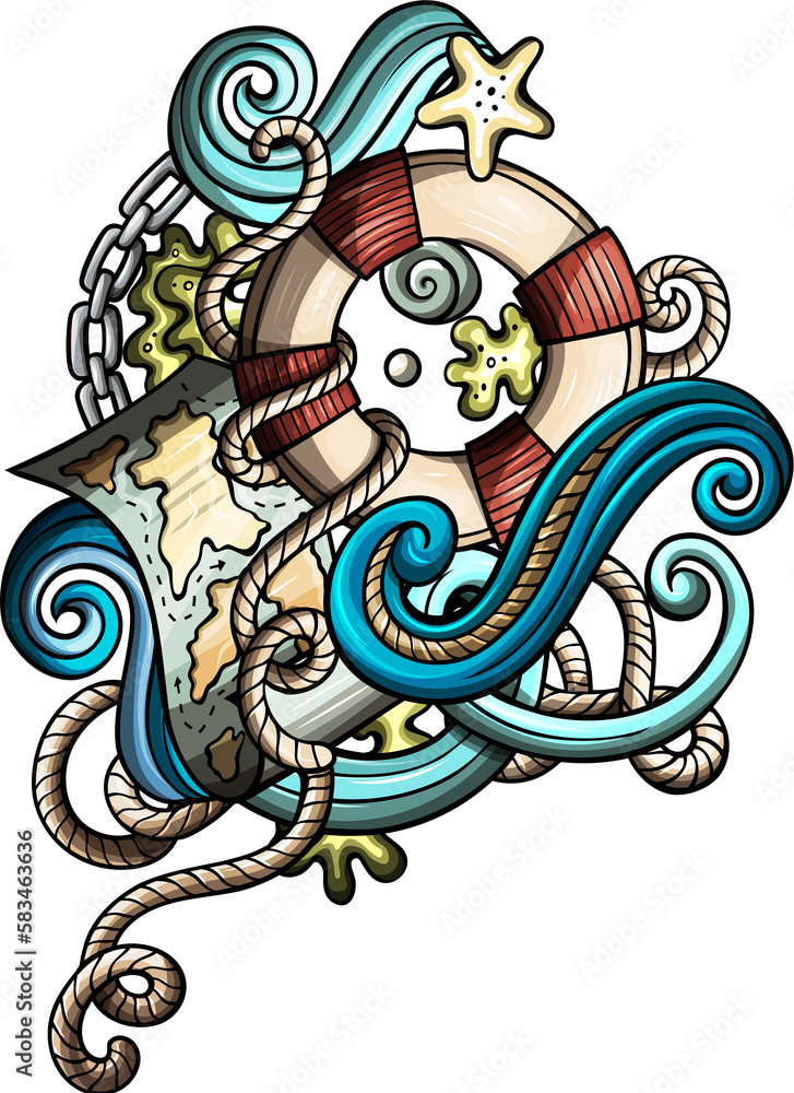 Naklejka premium Nautical detailed cartoon illustration