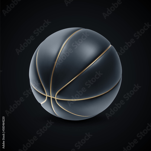 Basket ball in black color with gold stripes on black background. EPS10 vector © ecrow