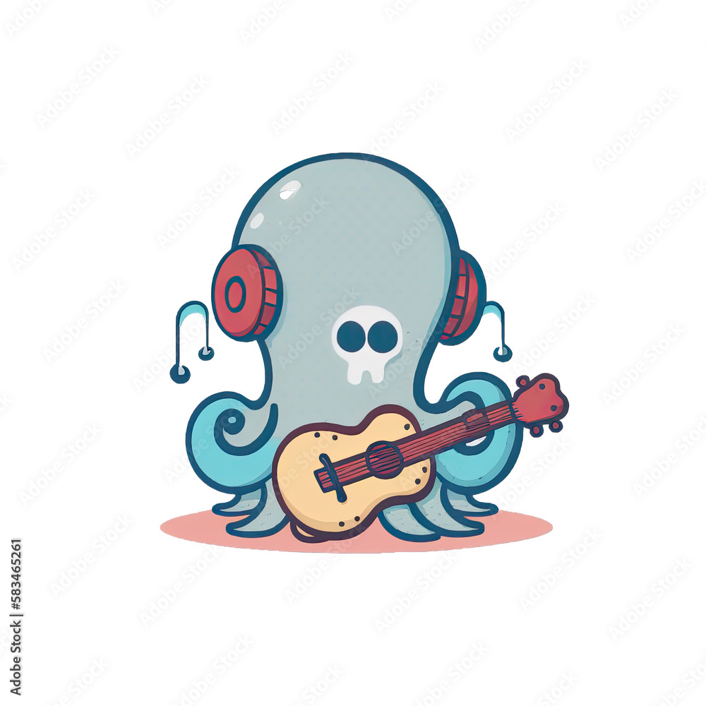 Cartoon octopus playing guitar, generated AI, generated, AI Cartoon octopus playing guitar, generated AI, generated, AI