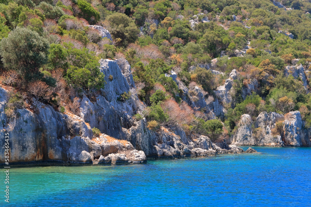 Rocky coast of Kekova island in Turkey.