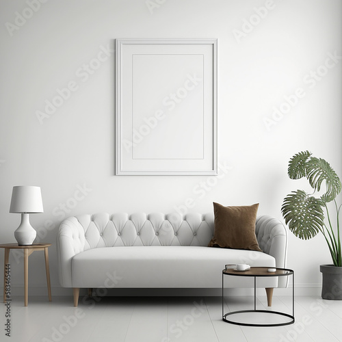 Modern interior design of living room with white sofa. Home interior with wall. Mock-up. Generative ai.