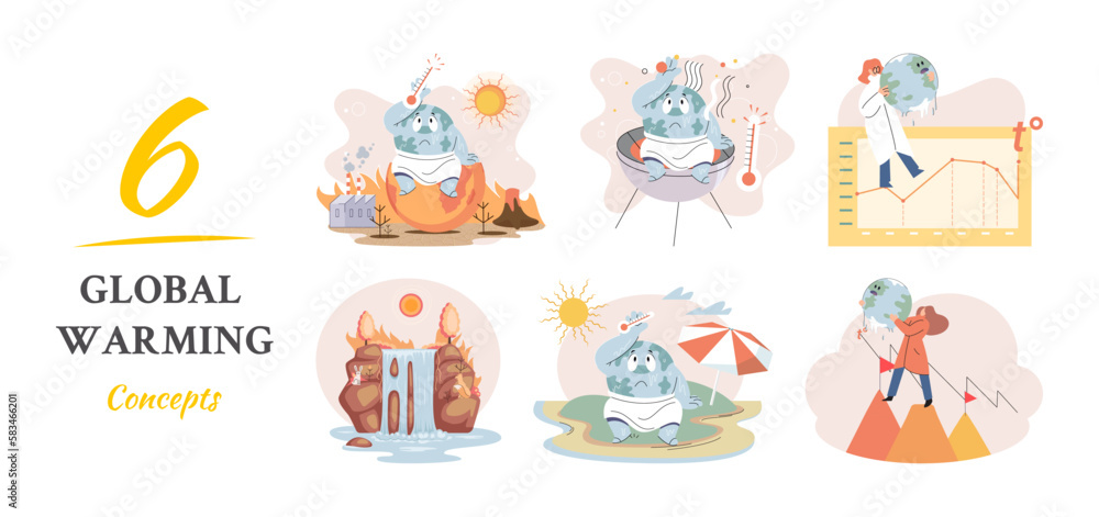 Obraz premium Climate change weather global greenhouse warming risks metaphor concept. Save planet. Compared planet with renewable eco resources consumption global warmings burning alternative. Environment Day