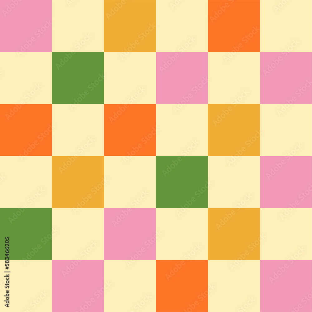 Seamless Checkered Pattern in Spring pink, green and orange colors. Creative vibrant trendy tartan background design for kids. Abstract trendy gingham plaid. Seamless Checkered Pattern in Spring pink, green and orange colors. Creative vibrant trendy tartan background design for kids. Abstract trendy gingham plaid.