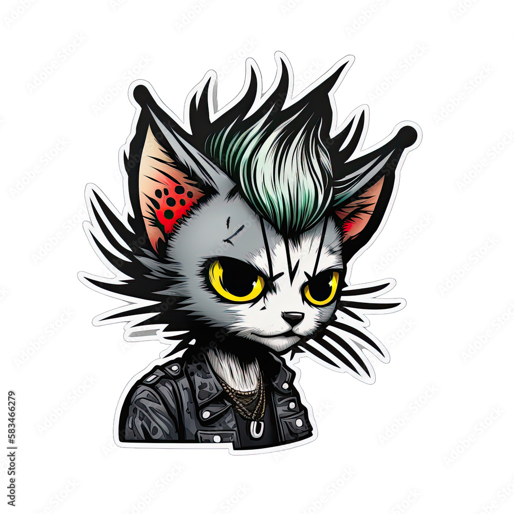 Punk Hair Cool Cat, generated AI, generated, AI Stock Illustration ...