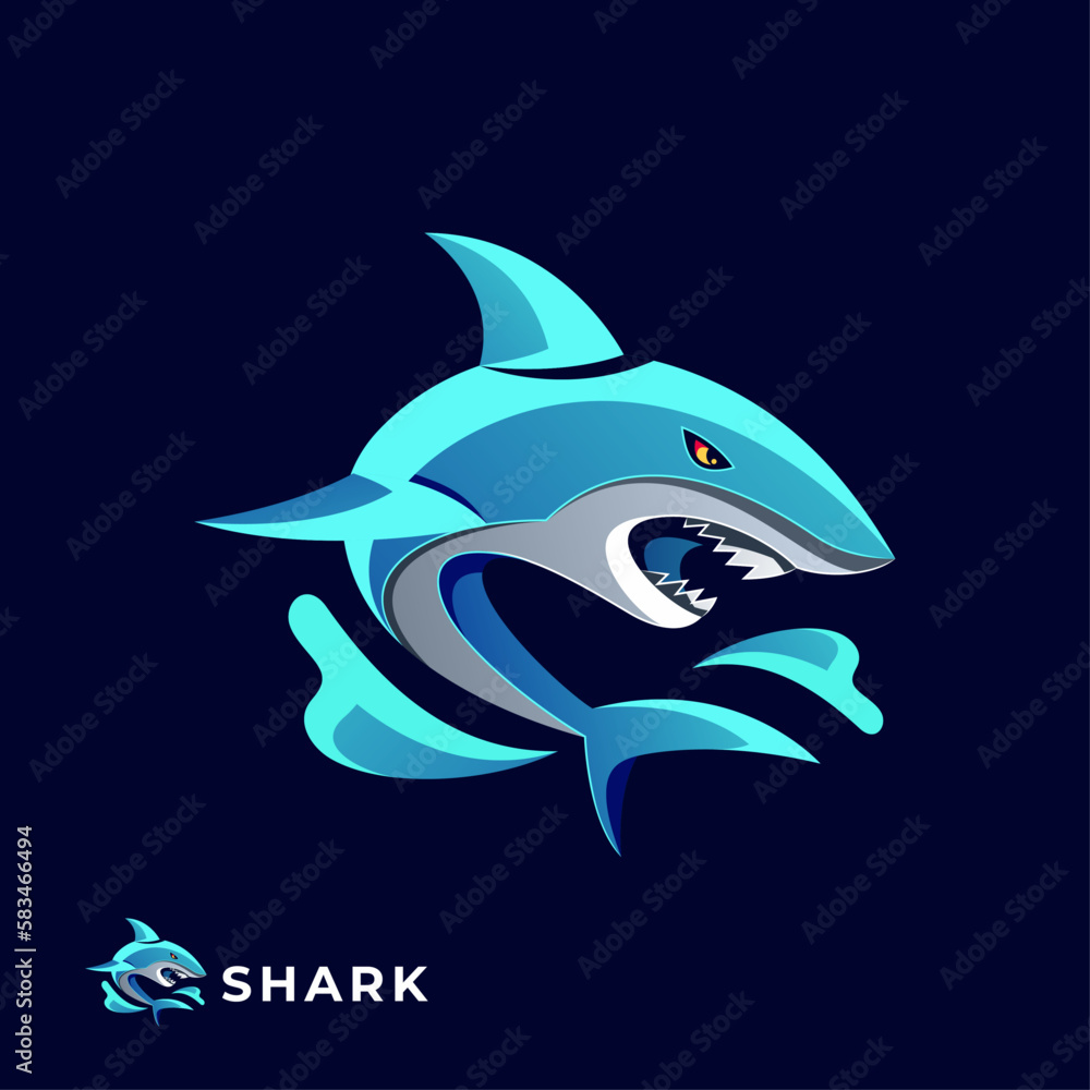 Naklejka premium Blue Colorful Shark Logo