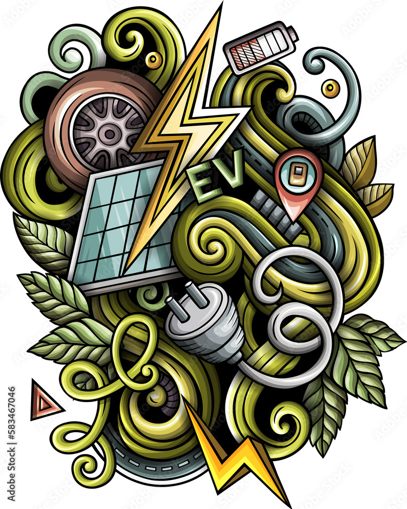 Electric cars detailed cartoon illustration Stock Illustration | Adobe ...