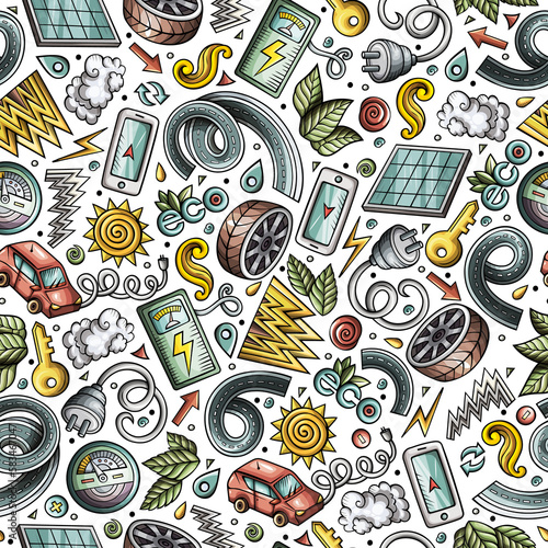 Electric cars сartoon funny seamless pattern