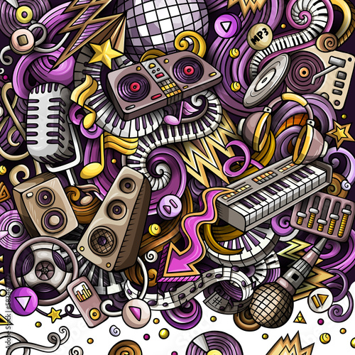 Disco Music detailed cartoon border illustration