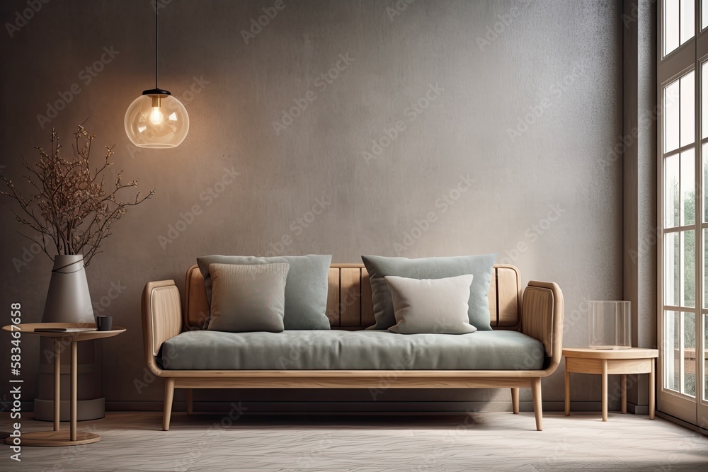 couch in the interior promotional. Generative AI couch in the interior promotional. Generative AI