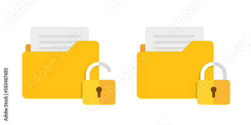 Folder with lock vector icon. Secure paper document. File satefy signs isolated on white background. Vector illustration.