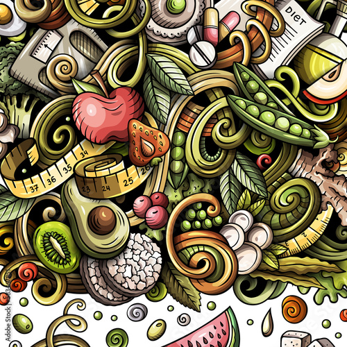 Diet food detailed cartoon border illustration
