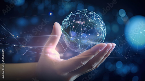 Hands with virtual Global Internet connection metaverse Illustration AI Gener...